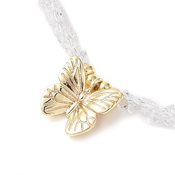 Brass Butterfly Pendant Natural Pearl Necklaces, Glass Beads and Cubic Zirconia Necklaces, Real 24K Gold Plated, 14.37 inch(365mm)