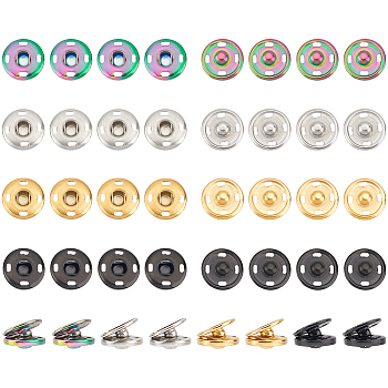 40 Sets 4 Colors 202 Stainless Steel Snap Buttons, Garment Buttons, Sewing Accessories, Mixed Color, 15x5.5mm, 10 sets/color