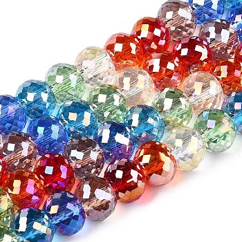 Transparent Glass Beads Strands, Faceted, Round, Colorful, 6x8mm, Hole: 1.2mm, about 49pcs/strand, 11.57''(29.4cm)