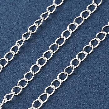 304 Stainless Steel Curb Chains, Soldered, with Spool, Silver, 4x3x0.5mm