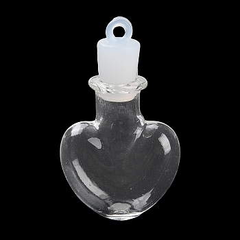 Clear Glass Wishing Bottle Pendants, with Plastic Seal Plug, Heart, 39x22.5x11mm, Hole: 2mm