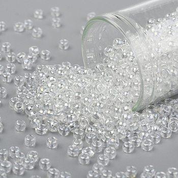 TOHO Round Seed Beads, Japanese Seed Beads, (101) Crystal Transparent Luster, 8/0, 3mm, Hole: 1mm, about 222pcs/bottle, 10g/bottle