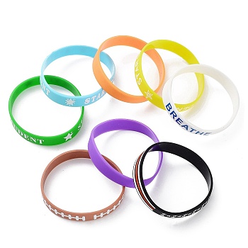 Word Silicone Wristbands Bracelets, Cord Bracelets, Mixed Color, Inner Diameter: 2-3/8~2-1/2 inch(6.1~6.4cm)