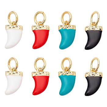 CHGCRAFT 8Pcs 4 Colors Brass Enamel Charms, with Jump Rings, Cadmium Free & Lead Free, Real 18K Gold Plated, Scabbard/Tusk Shape, Mixed Color, 14.5mm, Jump Ring: 5x1mm, Inner Diameter: 3.3mm, 2pcs/color