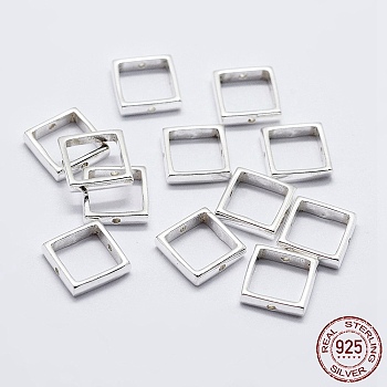 925 Sterling Silver Bead Frames, Square, Silver, 10x10x2mm, Hole: 0.8mm, Inner: 8x8mm