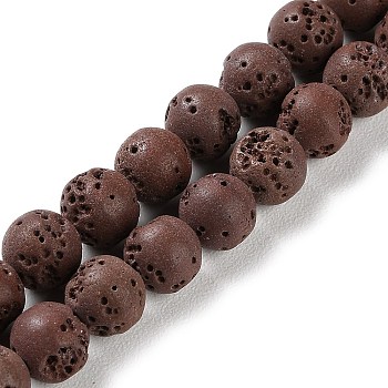 Synthetic Lava Rock Dyed Beads Strands, Round, Coconut Brown, 7.5~8mm, Hole: 1mm, about 50pcs/strand, 14.88''(37.8cm)