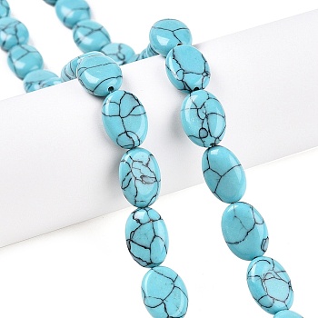 Synthetic Turquoise Beads Strands, Flat Oval, 14x10x5.5mm, Hole: 1.2mm, about 28pcs/strand, 15.55''(39.5cm)