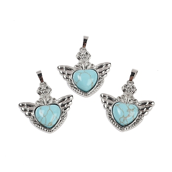 Synthetic Turquoise Pendants, with Rack Plating Brass Findings, Platinum, Cadmium Free & Lead Free, Heart, 33x32.5x6.5mm, Hole: 5x8mm