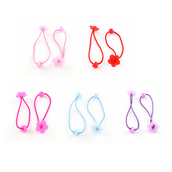 Flower Hair Accessories Elastic Hair Ties, Ponytail Holder, with Acrylic, Mixed Color, 180x2mm, 100pcs/bundle