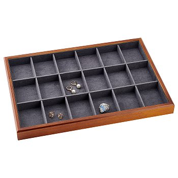 Cuboid Wood Jewelry Display Trays, Covered with Velvet, 18 Grids Tray Jewelry Storage Holder, Camel, 35.5x24x3cm