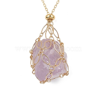 Brass Chains Macrame Pouch Empty Stone Holder for Pendant Necklaces Making(NJEW-JN04475-03)-3