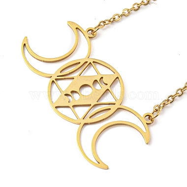 201 Stainless Steel Triple Moon Goddess Pendant Necklace with Cable Chains(NJEW-Q317-36G)-2