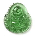 Glass Pendants, Figure of Buddha, Green, 39.5x36x10.5mm, Hole: 1mm(GLAA-C033-04F)