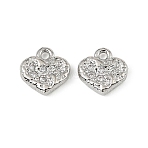 Brass Micro Pave Cubic Zirconia Pendants, Heart Charms, Real Platinum Plated, 9.5x9.5x2.5mm, Hole: 1.2mm(KK-D106-04P)