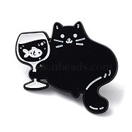 Cartoon Style with Fish Goblet Cat Enamel Pins, Black Alloy Badge for Men Women, Black, 28x31x1.5mm(JEWB-Q041-01C)