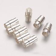 Brass Locking Tube Magnetic Clasps, Column, Silver Color Plated, 18x10mm, Hole: 8mm(KK-Q089-S)