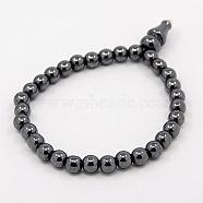 Fashionable Magnetic Synthetic Hematite Stretchy Buddha Bracelets, Black, 61mm(BJEW-K007-06)