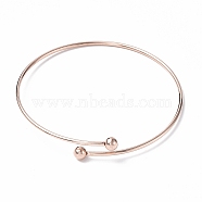 Ion Plating(IP) Adjustable 304 Stainless Steel Wire Cuff Bangle Making, with Irremovable Ball, Rose Gold, Inner Diameter: 2-3/4 inch(7.1cm)(MAK-F286-02RG)