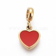 Ion Plating(IP) 304 Stainless Steel Enamel Charms, Heart, Golden, Red, 13.2mm, Charm: 8.6x6.5x1.8mm, Hole: 2.5mm(STAS-F259-058G-C)