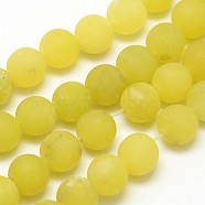 Natural Lemon Jade Round Beads Strands, Frosted, Round, 8mm, Hole: 1mm, about 48pcs/strand, 15.1 inch(G-D677-8mm)