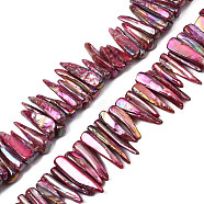 Electroplated Natural Freshwater Shell Beads, Teardrop, AB Color, Pale Violet Red, 14~34x4~11x2~7mm, Hole: 1mm, about 57~78pcs/strand, 14.37 inch~15.35 inch(36.5~39cm)(SHEL-N026-197D)