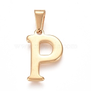 304 Stainless Steel Pendants, Golden, Initial Letter.P, 20x12.5x1.8mm, Hole: 3x7mm(STAS-F106-95G-P-01)