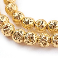 Electroplated Natural Lava Rock Bead Strands, Round, Bumpy, Golden Plated, 4~5mm, Hole: 1mm, about 92pcs/strand, 15.35 inch(39cm)(G-E429-01-4mm-G)