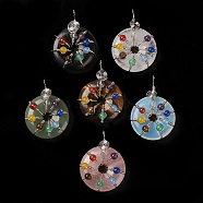Natural & Synthetic Gemstone Pendants, with Platinum Brass Findings, Donut/Pi Disc with Beaded Charms, 41~42x31x11.5~12.5mm, Hole: 5~5.5x3mm(G-A031-01P)