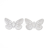 Brass Filigree Pendants, Butterfly Charm, Platinum, 18x28.5x0.3mm, Hole: 1.4mm(KK-B064-07B-P)