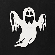Single Face Printed Wood Big Pendants, Halloween Charms, White, Ghost, 64x58x3mm, Hole: 3mm(WOOD-I010-13D)