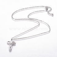 304 Stainless Steel Pendant Necklaces, with Lobster Claw Clasps and Cable Chains, Cross, Stainless Steel Color, 18.1 inch(46cm), Pendant: 29x18x3mm(NJEW-F264-04P)