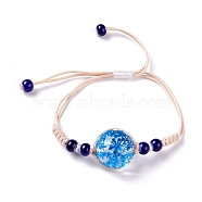 Handmade Dry Pressed Flower Link Bracelet for Girl Women, Babysbreath Glass Cover Beads Adjustable Bracelet, Dodger Blue, Inner Diameter: 5/8~ 3-1/8 inch(1.5~7.9cm)(BJEW-C004-01F)