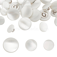 WADORN 30Pcs 3 Styles 1-Hole Shell Shank Buttons, with Alloy Findings, Flat Round, Floral White, 10~15x6~6.5mm, Hole: 2.3~3mm, 10pcs/style(BUTT-WR0001-17B)