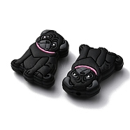 Food Grade Eco-Friendly Silicone Beads, Chewing Beads For Teethers, DIY Nursing Necklaces Making, Pug Dog, Black, 31x23x9mm, Hole: 2mm(SIL-WH0008-26H)