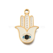 PVD Vacuum Plating 201 Stainless Steel Pendants, with Enamel, Eye Charm, Real 18K Gold Plated, Hamsa Hand, 17x12x1.5mm, Hole: 1.5mm(STAS-C111-15A)