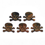 Cellulose Acetate(Resin) Pendants, Skull, Coffee, 29.5x35x2.5mm, Hole: 1.2mm(X-KY-S158-26D)