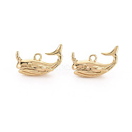 Brass Charms, Nickel Free, Whale, Real 18K Gold Plated, 8x17x8.5mm, Hole: 1.5mm(X-KK-S356-466-NF)