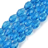 Transparent Glass Beads Strands, Faceted, Teardrop, Deep Sky Blue, 15x10mm, Hole: 1.6mm, about 46~48pcs/strand, 27.95 inch(71cm)(EGLA-N013-T10mm-D17)