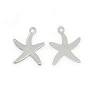 Tarnish Resistant Trendy 304 Stainless Steel Starfish/Sea Stars Pendants, Stainless Steel Color, 13.5x10x0.9mm, Hole: 1mm(STAS-O031-C02)