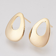 Brass Stud Earring Findings, with Loop, Teardrop, Nickel Free, Real 18K Gold Plated, 17x12mm, Hole: 2mm, Pin: 1mm(KK-Q750-038G)
