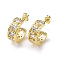 Clear Cubic Zirconia Heart Stud Earrings, Rack Plating Brass Jewelry for Women, Cadmium Free & Lead Free, Real 18K Gold Plated, 18x14.5x7mm, Pin: 0.8mm(EJEW-M215-02G)
