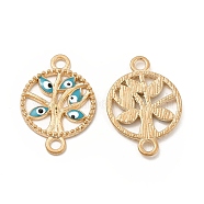 Alloy Enamel Connector Charms, Flat Round Tree Links with Evil Eye, Light Gold, Nickel, Teal, 23.5x16.5x2mm, Hole: 2mm(FIND-H039-19KCG-D)