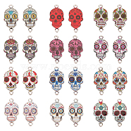 Alloy Enamel Pendants, Cadmium Free & Lead Free, Skull with Pattern, Platinum, Mixed Color, 26x13.5x3.3mm, Hole: 1.8mm, 12 colors, 4pcs/color, 48pcs/box(ENAM-PH0001-42-RS)