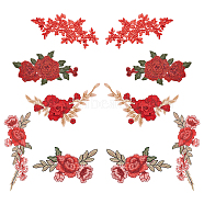 WADORN 5 Pairs 5 Style 3D Flower Appliques, Computerized Embroidery Cloth Sew on Ornament Accessories, Red, 220~310x100~135x0.8~4mm, 1 pair/style(DIY-WR0003-83)