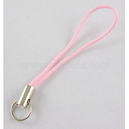 Mobile Phone Strap, DIY Cell Phone Straps, Alloy Ends with Iron Rings, Pink, about 45mm long, Ring: about 7mm in diameter(X-SCW013)