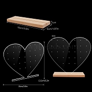 Clear Acrylic Earring Jewelry Display Stands, Earring Organzier Holder with Wooden Base, Heart, 13.2x15x0.2cm(PW-WG38568-05)