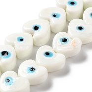 Handmade Evil Eye Lampwork Beads Strands, Heart, White, 14.5x16x7mm, Hole: 1.4mm, about 25pcs/strand, 12.99''(33cm)(LAMP-E023-07A-01)