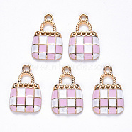 Alloy Enamel Pendants, Handbag, Light Gold, Pearl Pink, 21x13.5x3mm, Hole: 2mm(X-ENAM-N054-006A)