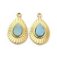 Natural Turquoise Teardrop Charms, with Vacuum Plating Real 18K Gold Plated 201 Stainless Steel Findings, 13x9x2.5mm, Hole: 1.2mm(STAS-J401-VC664)