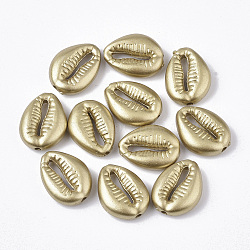 Spray Painted Acrylic Beads, Matte Style, Cowrie Shell, Goldenrod, 13.5x5.5mm, Hole: 1.8mm(X-ACRP-T007-01B)